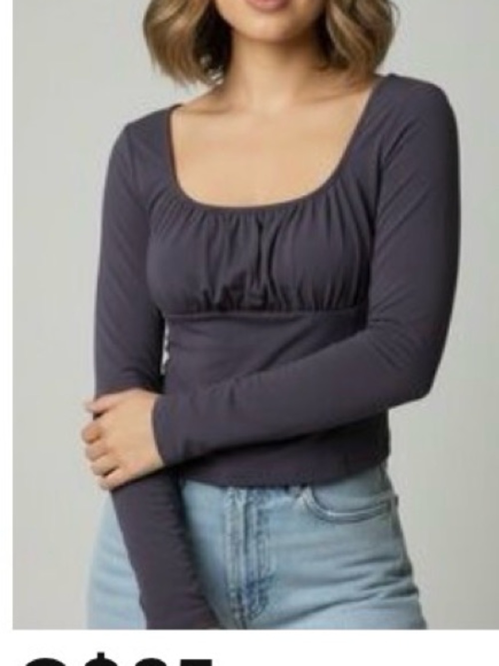 Wilfred dark purple Scoop-Neck Long Sleeve Top cropped- Gathered Bust